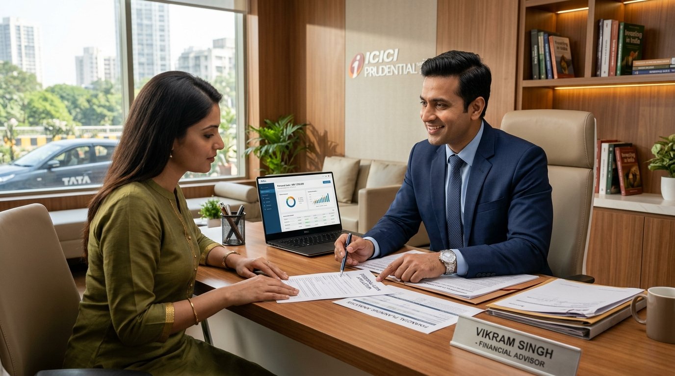 Balaji Finance financial consultant and Indian client reviewing loan eligibility and transparent financing documentation